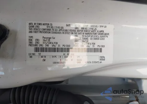 2014 Ford Focus Se z USA, uszkodzony, nr VIN 1FADP3F23EL320576